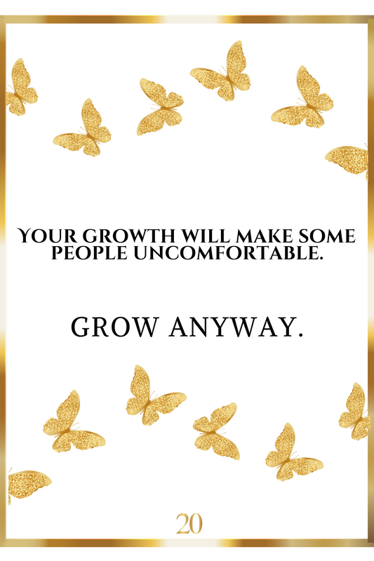 Motivational quote with gold butterflies on a white background