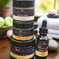 Stack of skincare products with 'Sensiglow' branding on a wooden surface.