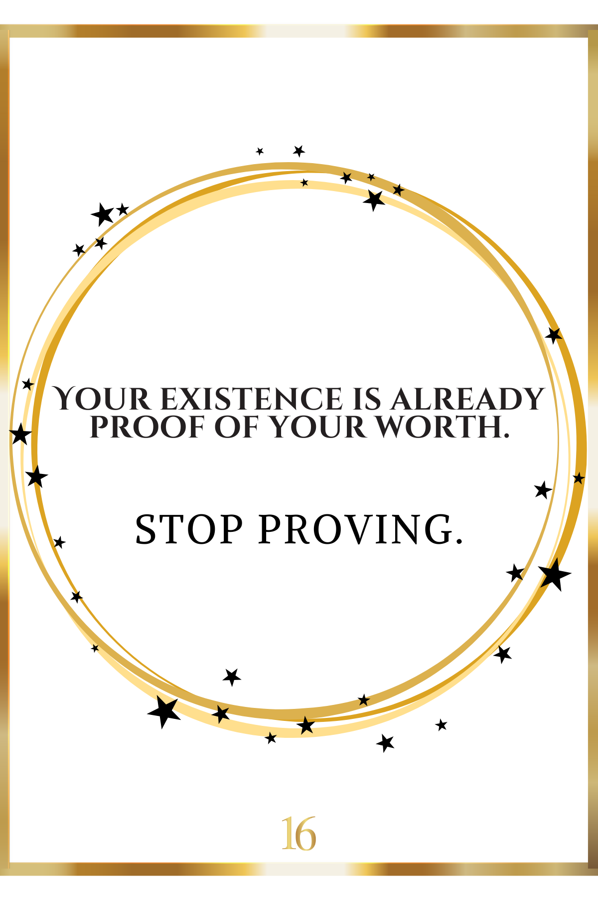 Motivational quote with stars and a gold frame on a white background