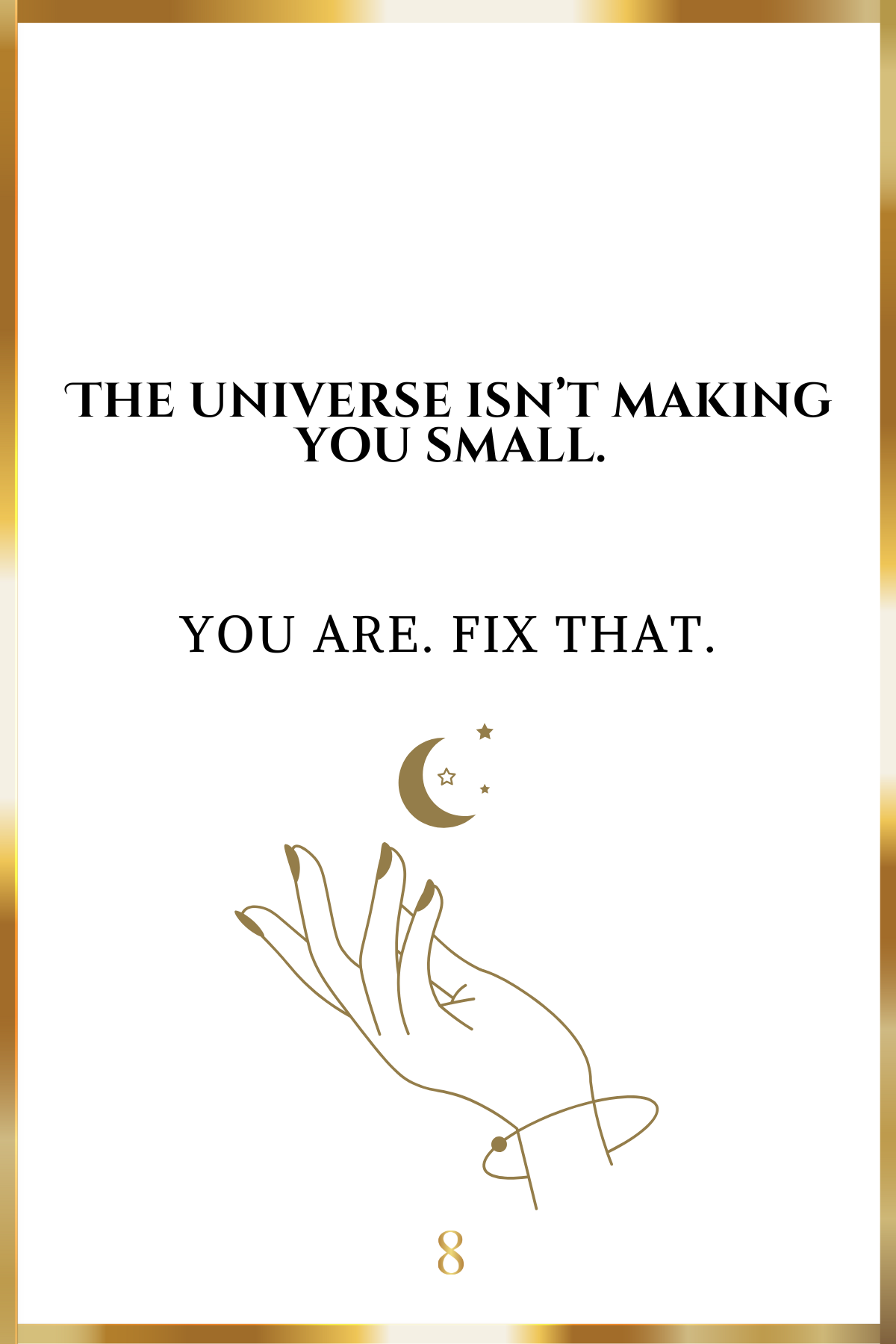 Motivational quote with a hand and moon illustration on a white background